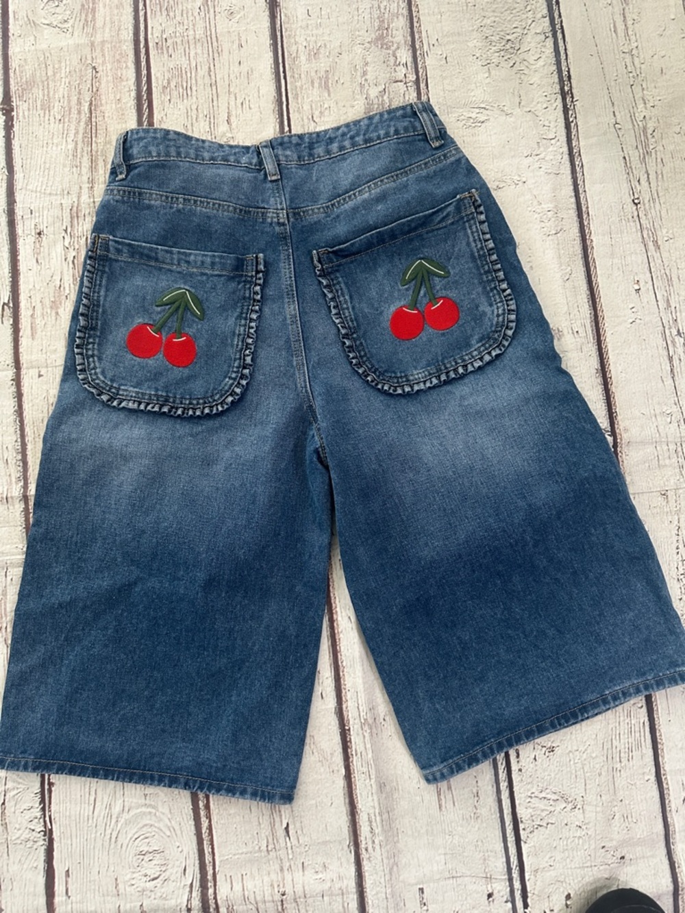 Ashley Mason High-Rise Dark Blue Denim Loose Jort - Picture 4 of 7